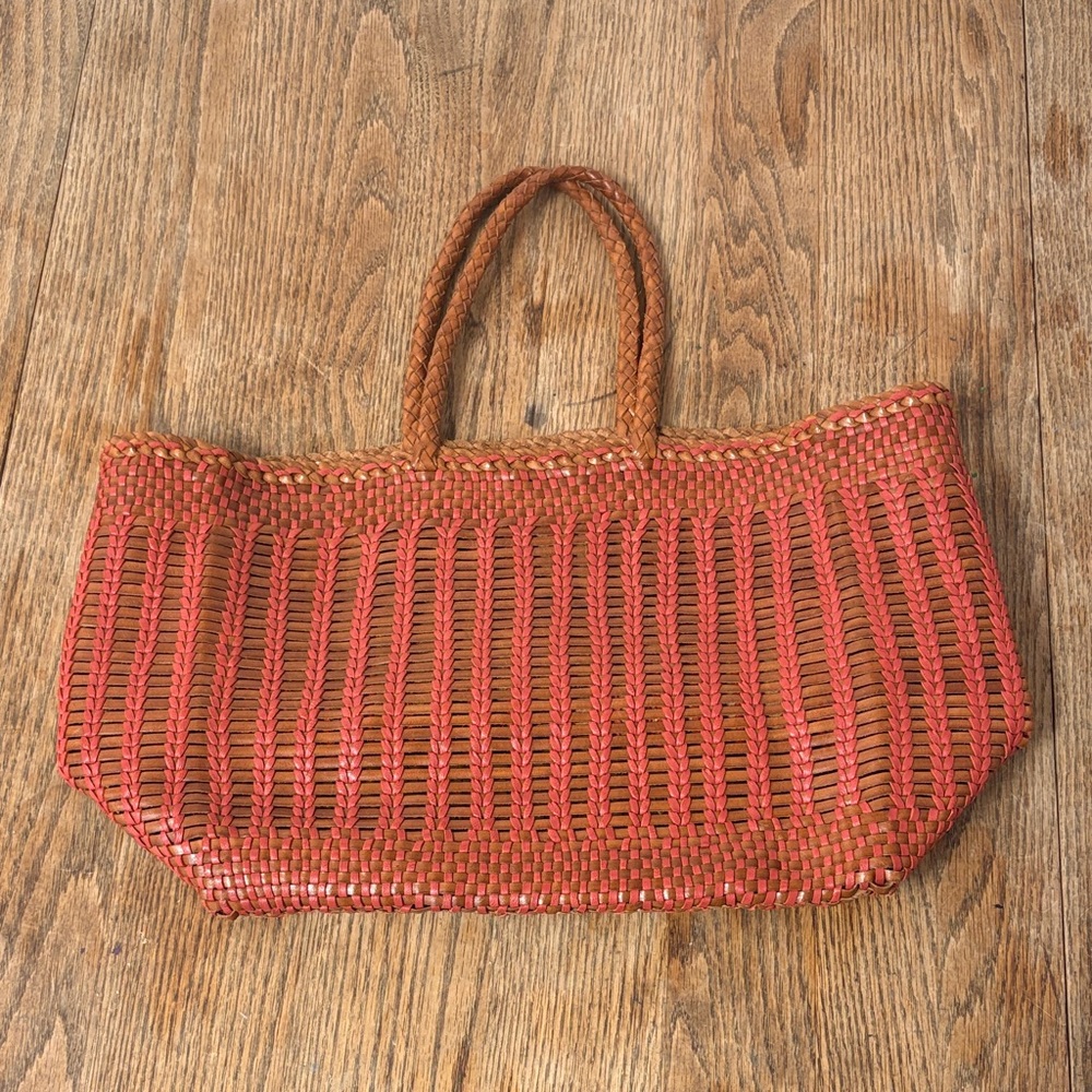 Woven Straw Tote Bag in Rust Red